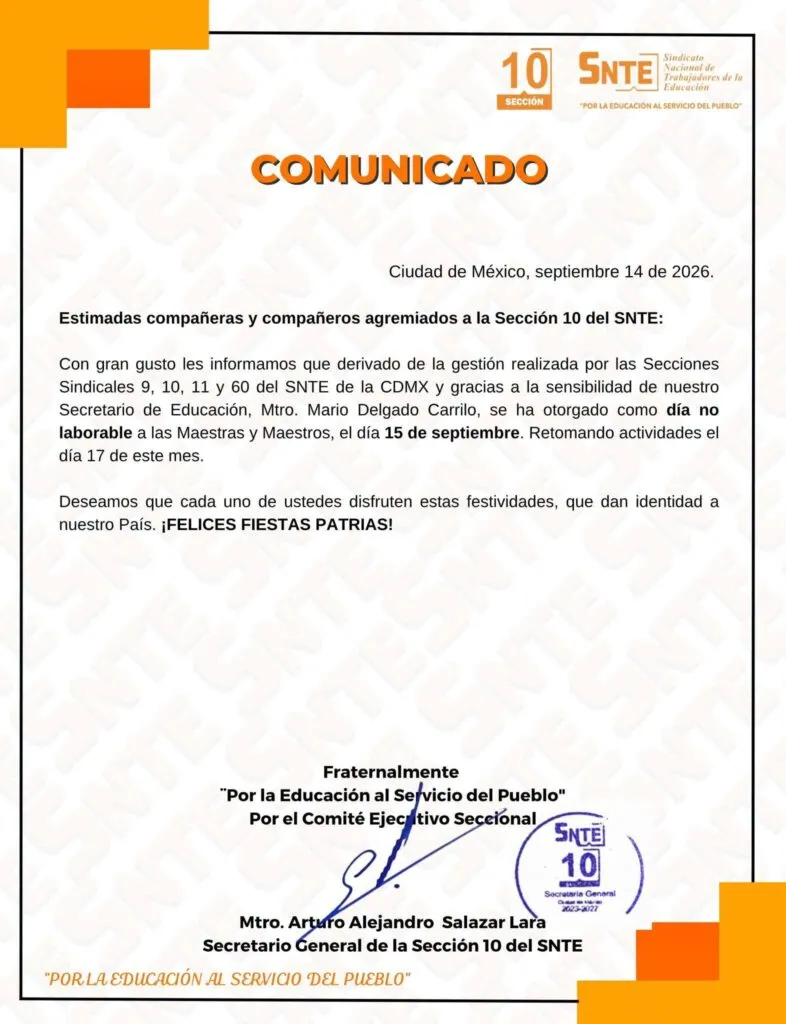 [ÚLTIMA HORA] ¡Es oficial! SEP confirma que NO habrá clases este 15 y 16 de SEPTIEMBRE 2026 en CDMX