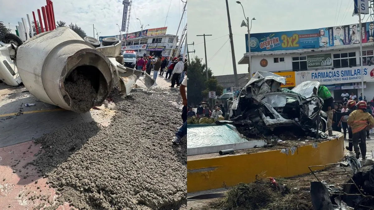 Revolvedora vuelca y se lleva varios vehículos en Almoloya de Juárez [VIDEO]