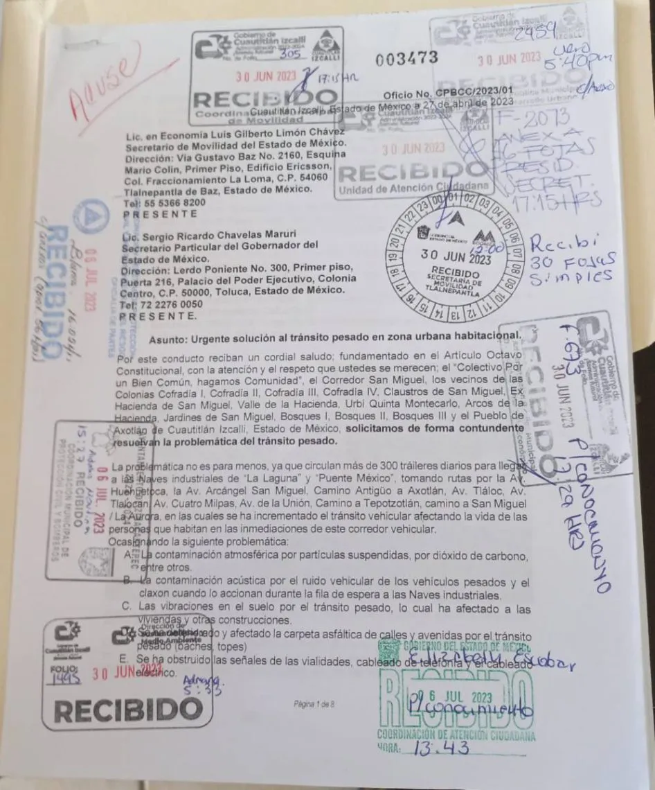 Habitantes de 15 colonias de Cuautitlán Izcalli piden se frene circulación de tráilers
