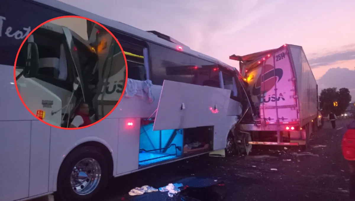 Tragedia evitada en la México–Pirámides: Choque de autobús “Teotihuacanos” y tráiler deja 13 heridos
