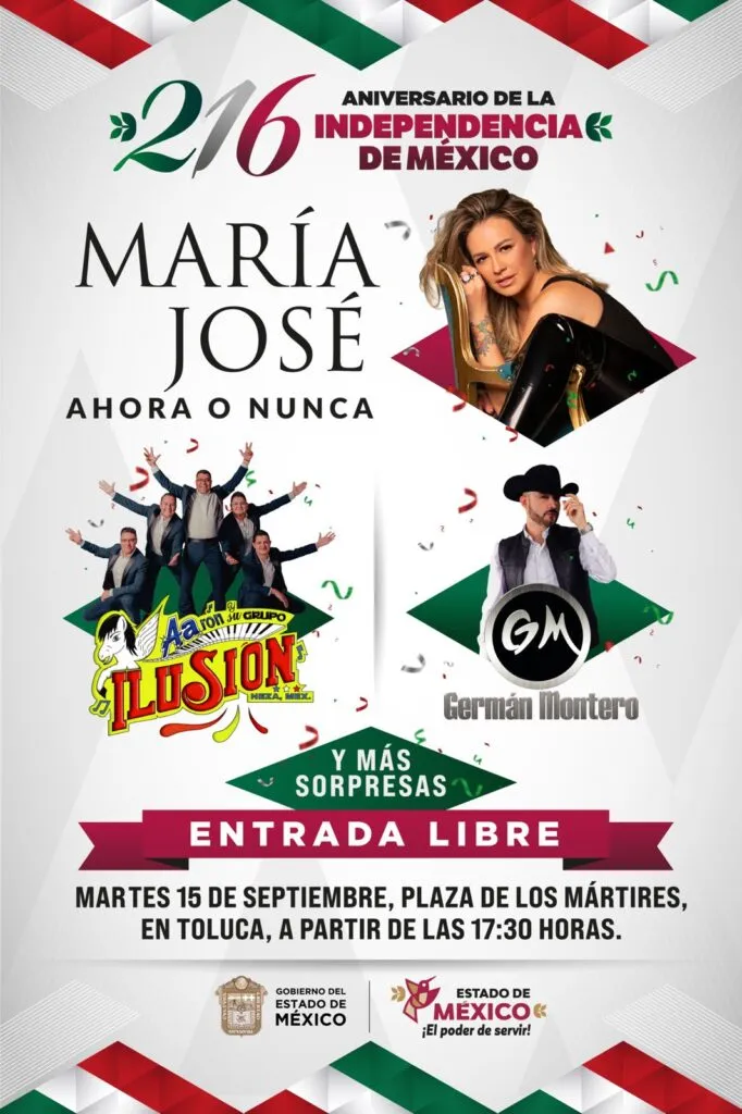 ¡Grito de Independencia en Toluca 2026: Artistas y horarios del 15 de septiembre