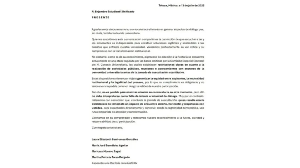 UAEMéx: Candidatas a Rectoría no se reunirán con alumnos