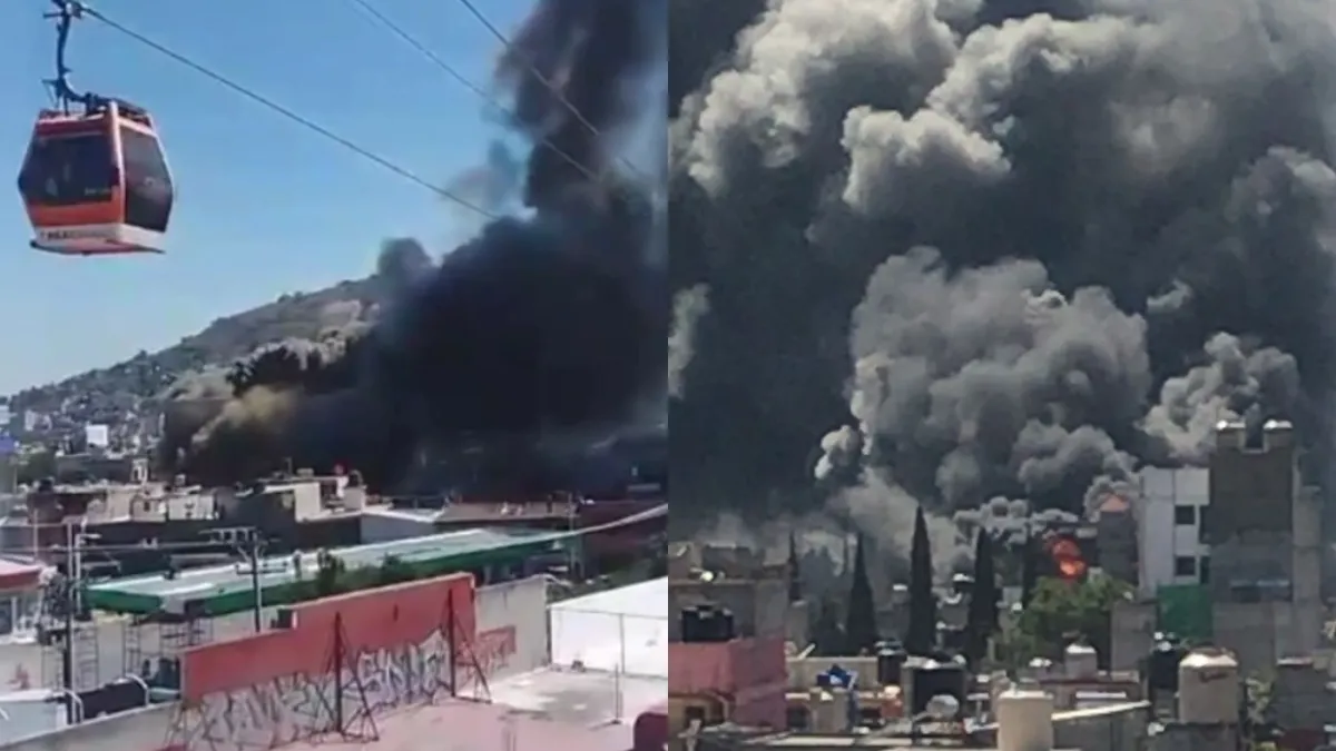 [VIDEO] Se registra incendio en fábrica de colchones; suspenden servicio de Mexicable en Ecatepec