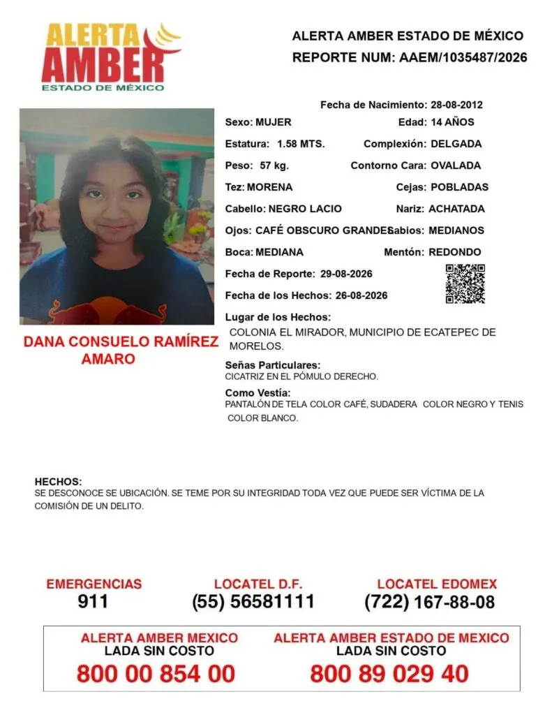 Alerta Amber: Se busca a Dana Consuelo Ramírez Amaro, desaparecida Ecatepec