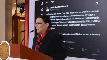 Secretaria de Gobernación, Rosa Icela Rodríguez, durante la conferencia mañanera en Palacio Nacional.