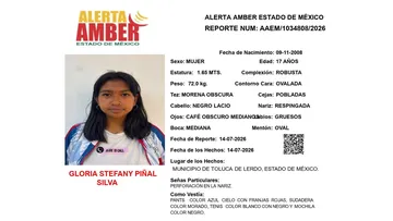Alerta Amber: Se busca a Gloria Stefany Piñal Silva, desaparecida en Toluca