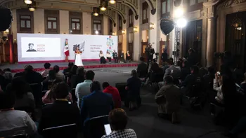 La presidenta Claudia Sheinbaum durante el anuncio del informe nacional y medidas rumbo al Mundial de futbol.