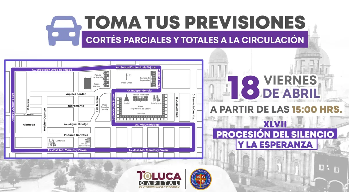 Habrá cierres viales por Procesión del Silencio en Toluca