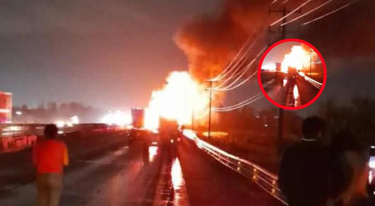 Accidente e incendio en el Circuito Exterior Mexiquense