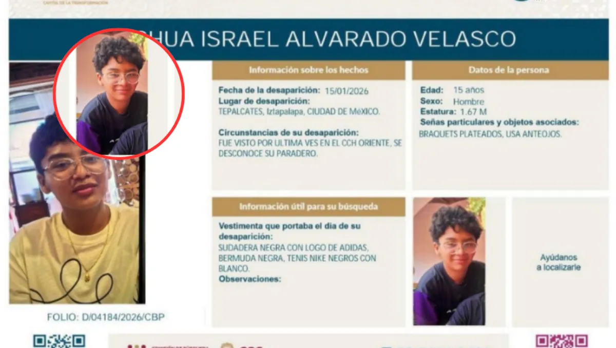 Buscan a Joshua Israel Alvarado Velasco, estudiante del CCH Oriente desaparecido en Iztapalapa
