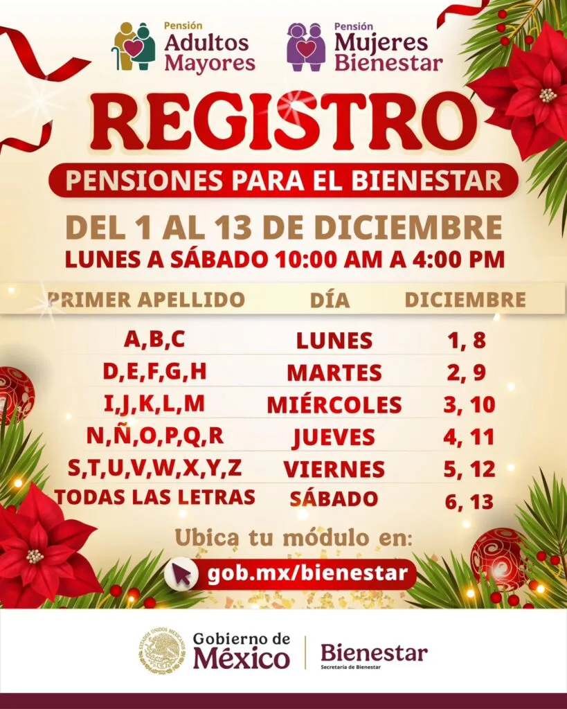 Inicia registro para Pensión Bienestar en Edomex: ¿Qué día de diciembre te toca según calendario oficial?
