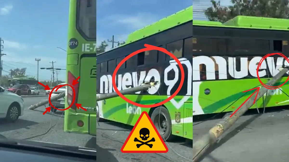 El momento en que un poste perfora camión de transporte público quedó grabado en video y se volvió viral en redes sociales.
