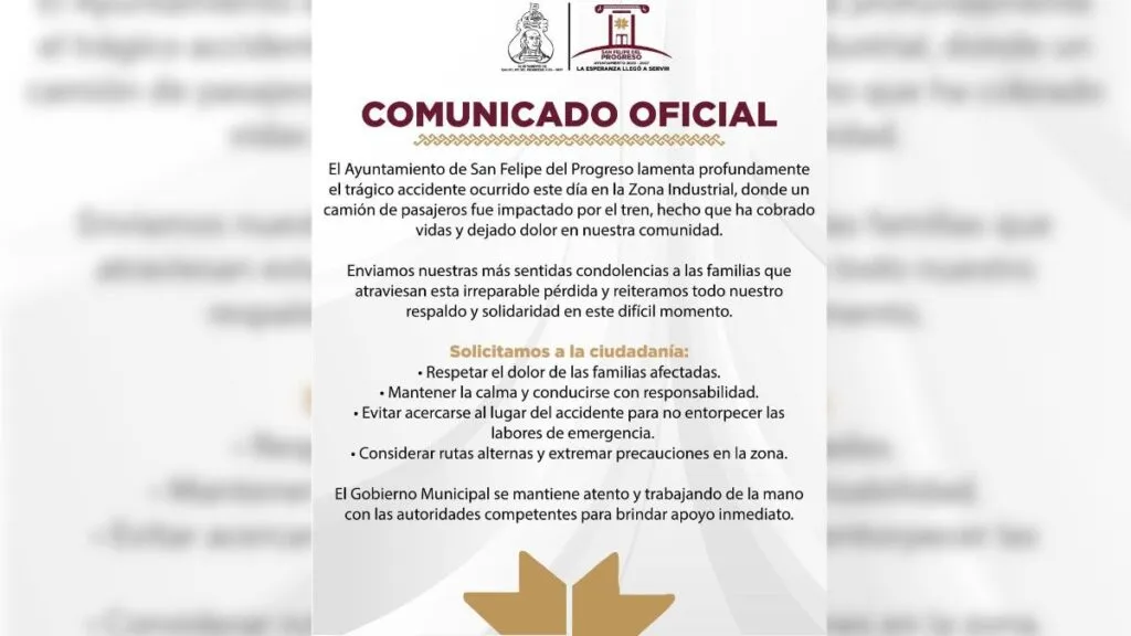Atlacomulco y San Felipe emiten comunicado tras accidente de tren y autobús