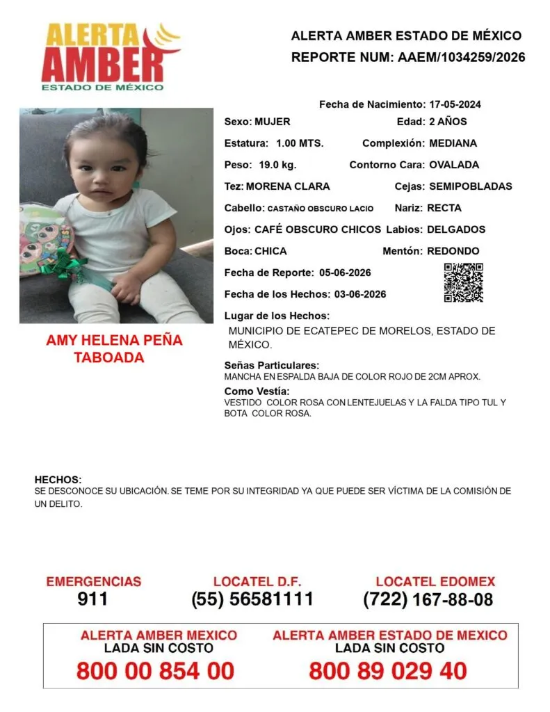 Alerta Amber: Se busca a Amy Helena Peña Taboada, desapareció en Ecatepec