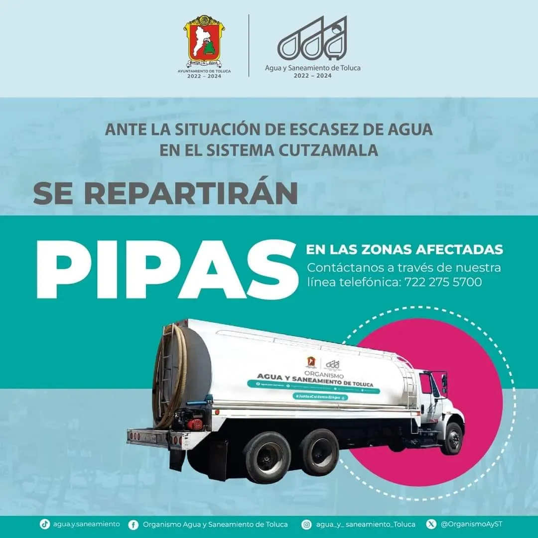 ¿Cómo solicitar una pipa de agua en Toluca?