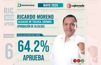 Gráfico estadístico de la aprobación del alcalde Ricardo Moreno en Toluca correspondiente al mes de mayo de 2026.