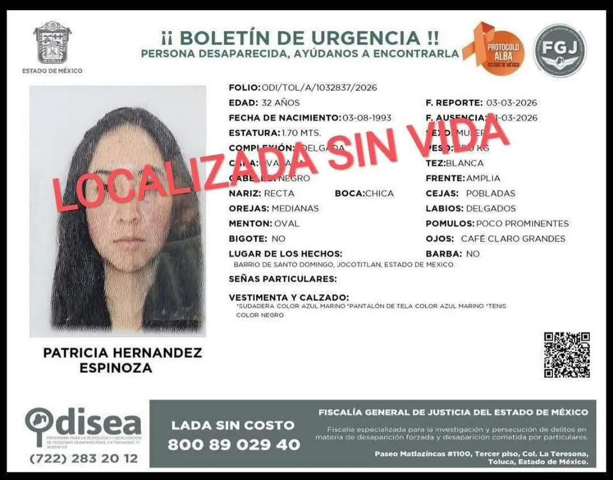 Localizan sin vida a mujer desaparecida en Jocotitlán