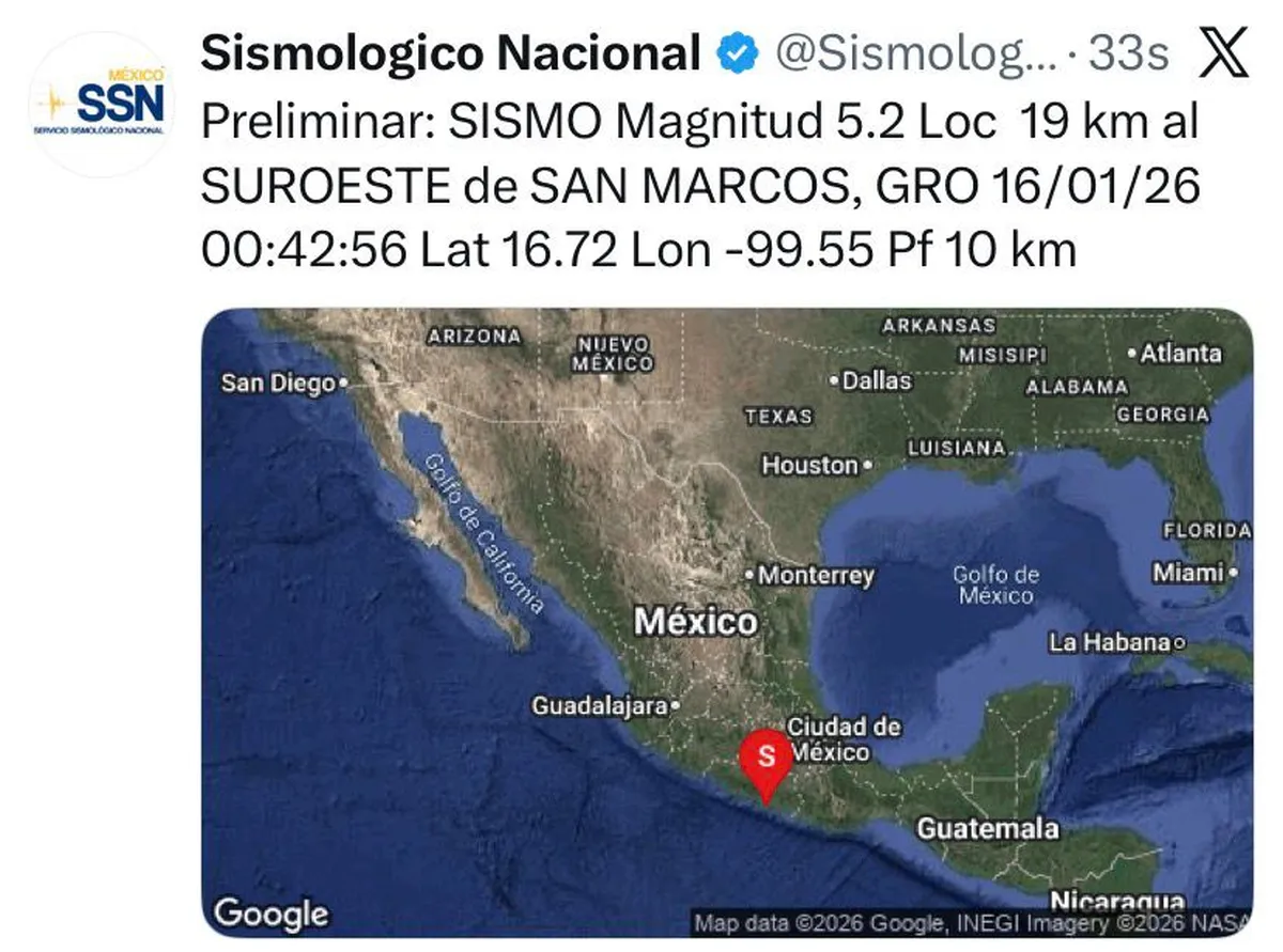 Sismo magnitud 5.3 ‘despierta’ al Edomex y CDMX; epicentro fue en San Marcos, Guerrero