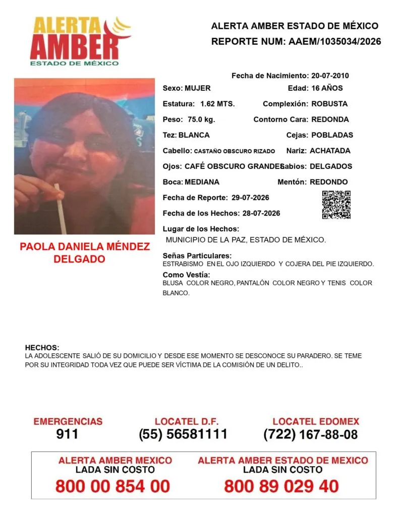 Alerta Amber: Se busca a Paola Daniela Méndez Delgado; desapareció en La Paz