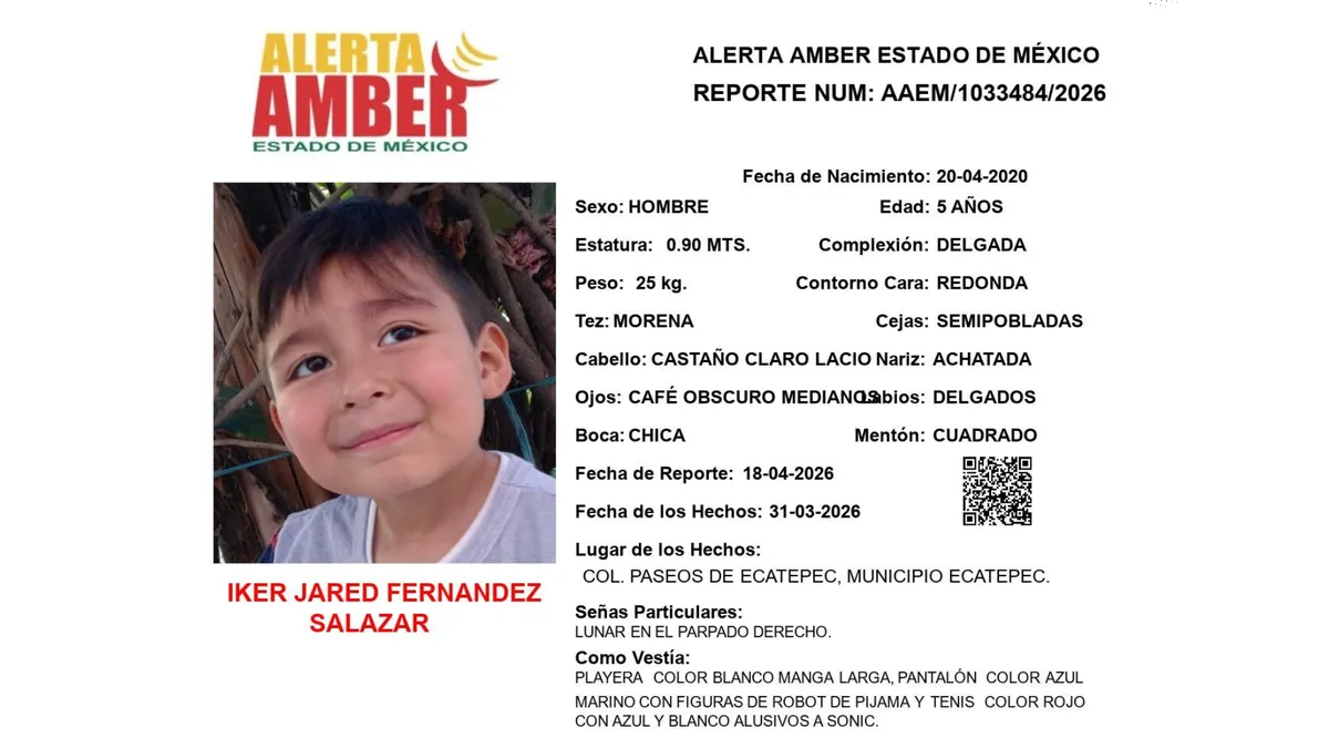Alerta Amber: Se busca a Iker Jared Fernández Salazar, desaparecido en Ecatepec