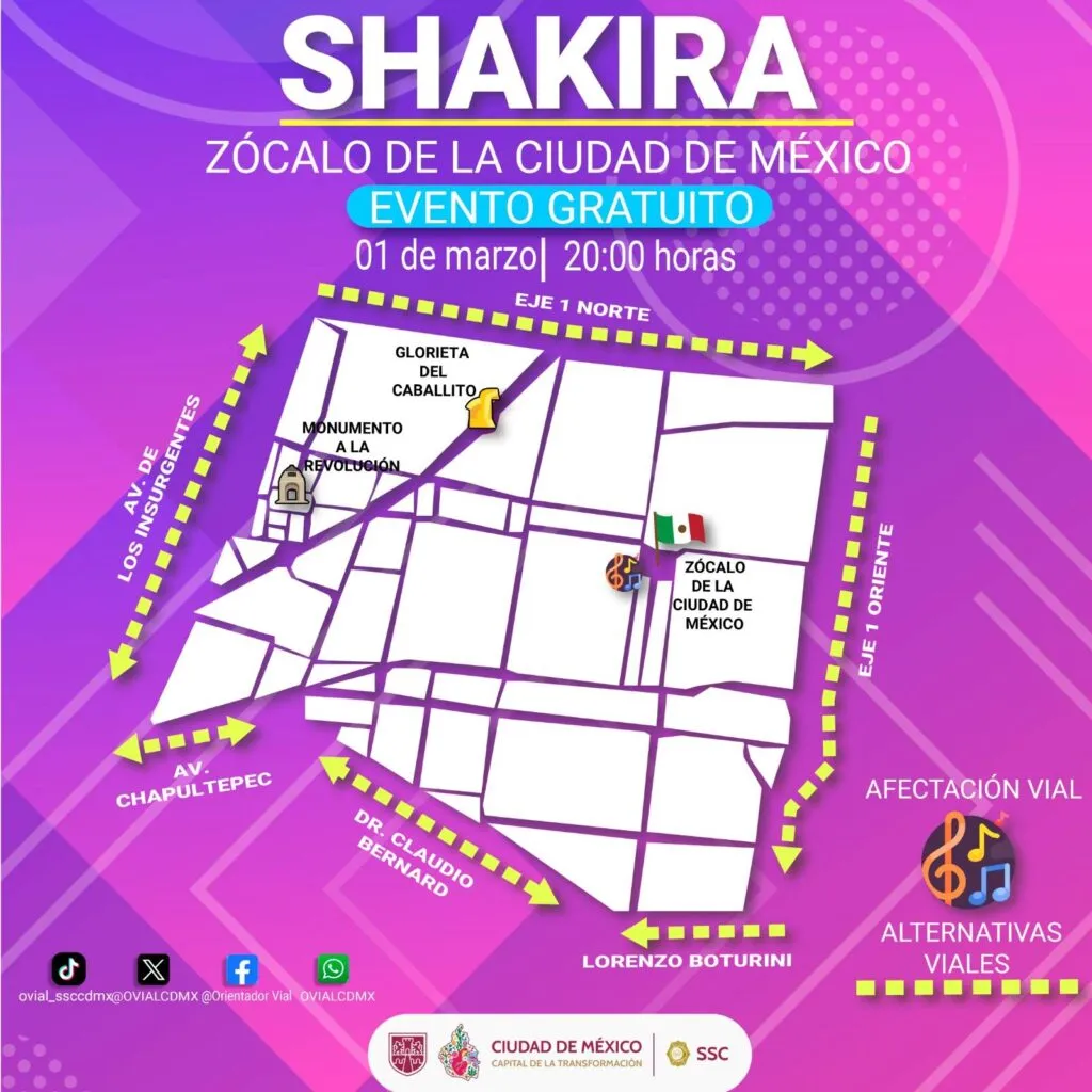 Habrá cortes viales por concierto de Shakira en el Zócalo CDMX