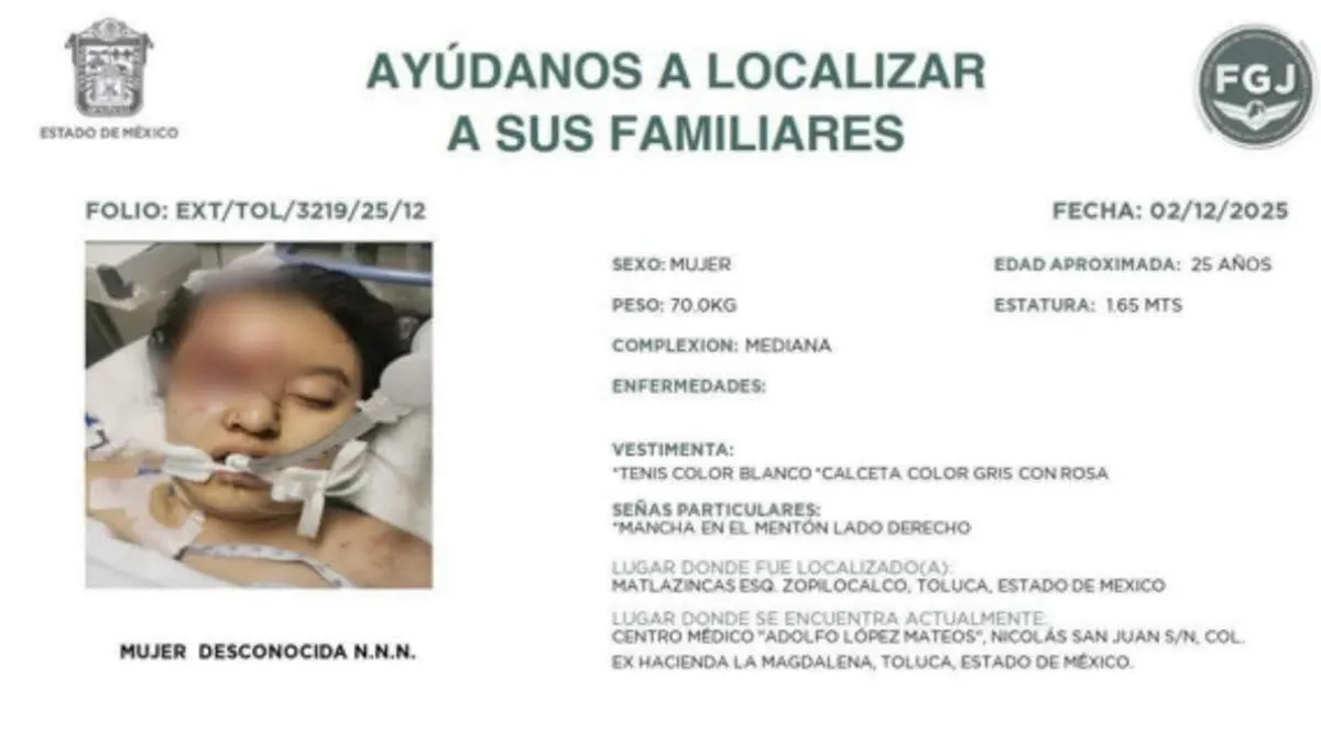Tras accidente en Toluca, autoridades buscan a familia de joven en estado grave