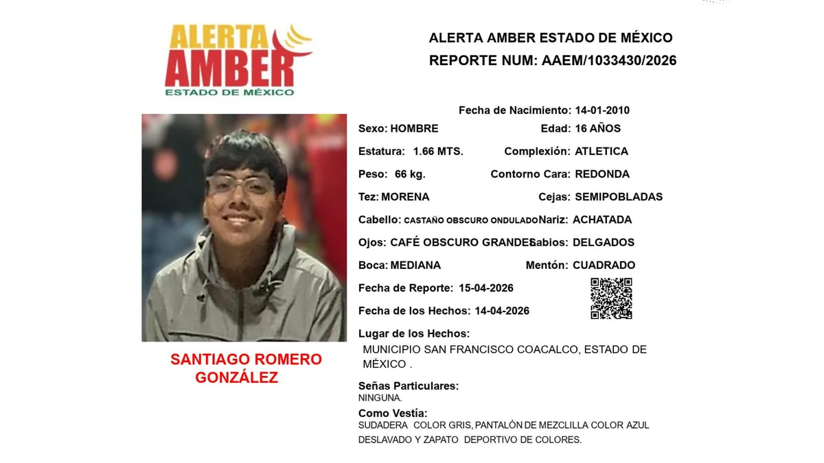 Alerta Amber: Se busca a Santiago Romero González, desaparecido en Coacalco