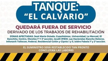 Rehabilitación de tanque “El Calvario” dejará sin agua a 18 colonias toluqueñas