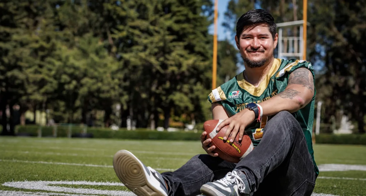 Samuel Cabral Hernández, integrante de Potros Salvajes de la UAEMex, presente en el Tazón Azteca