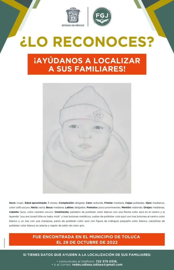 Se busca a familiares de una bebé en Toluca