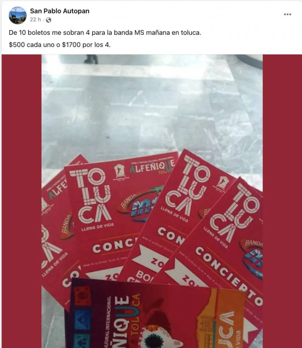 Boletos gratuitos para conciertos en Toluca son revendidos