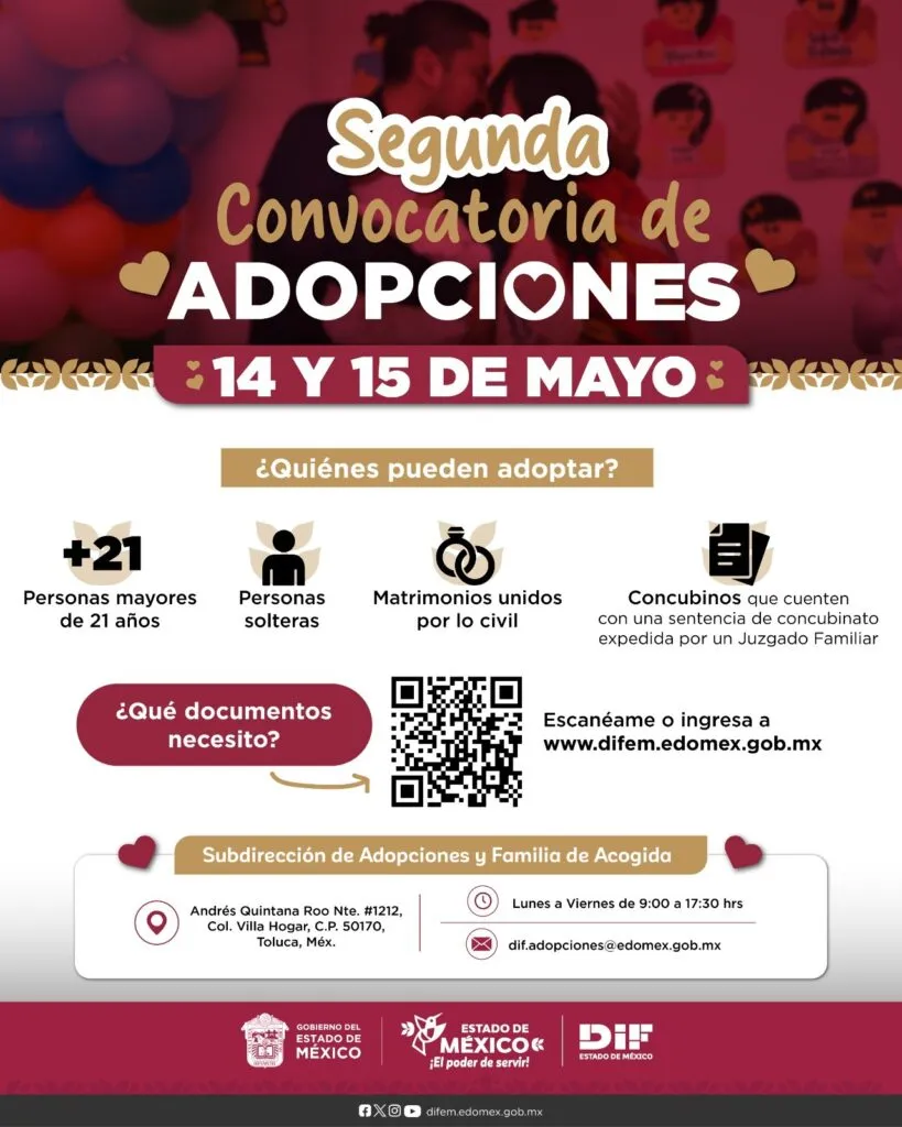 DIFEM abre convocatoria de adopciones 2026 en Edomex