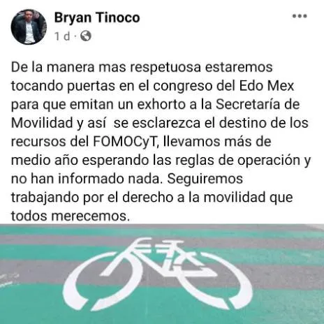 Hacen perdedizo recurso para ciclovías en Edomex