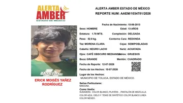Alerta Amber: Se busca a Erick Moisés Yáñez Rodríguez, desaparecido en Toluca