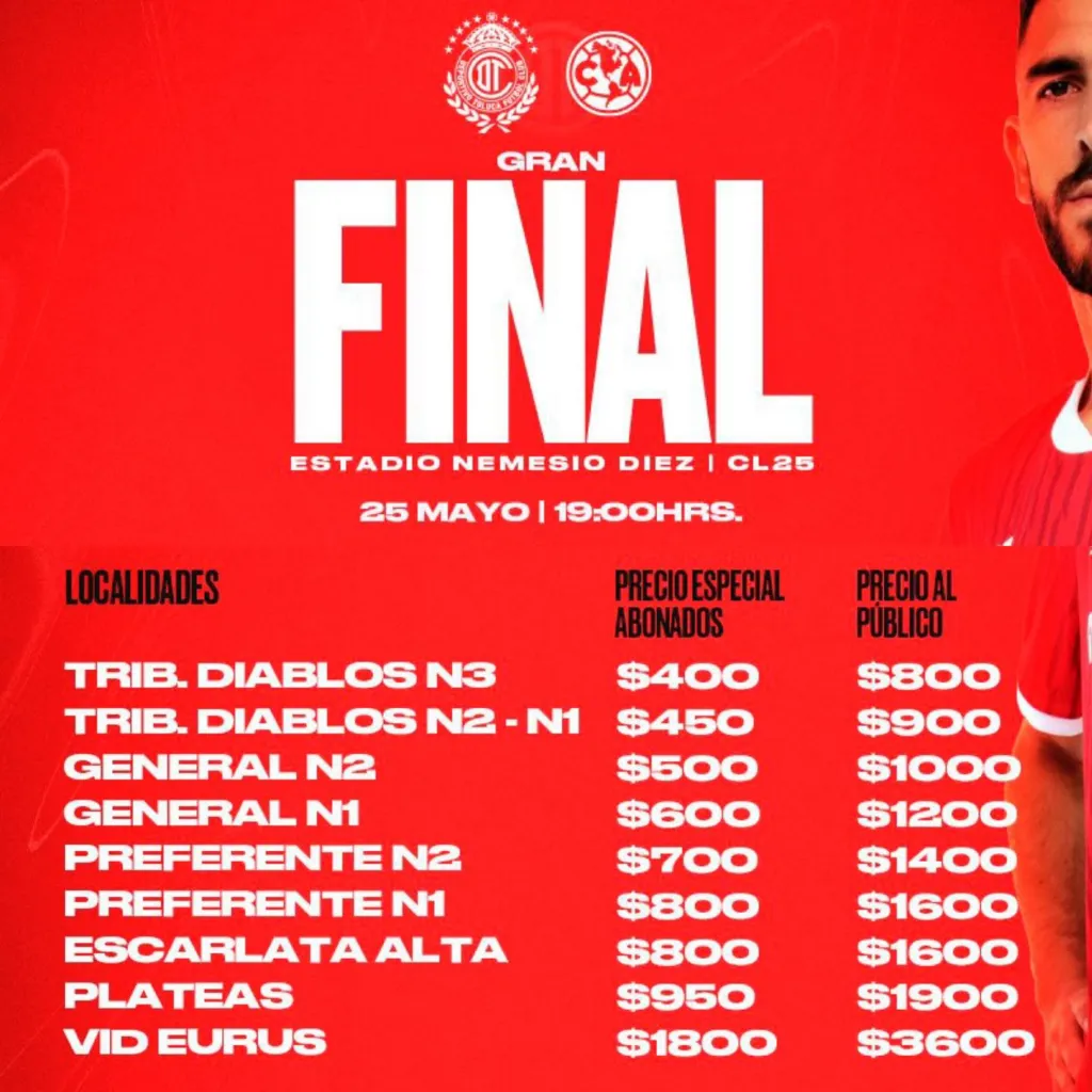 Precios de los boletos para la final Toluca vs América