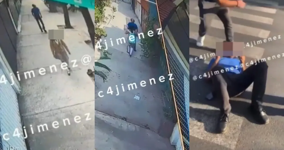 La menor de 14 años caminaba con su uniforme y mochila de la escuela por la banqueta cuando el acosador la alcanza.