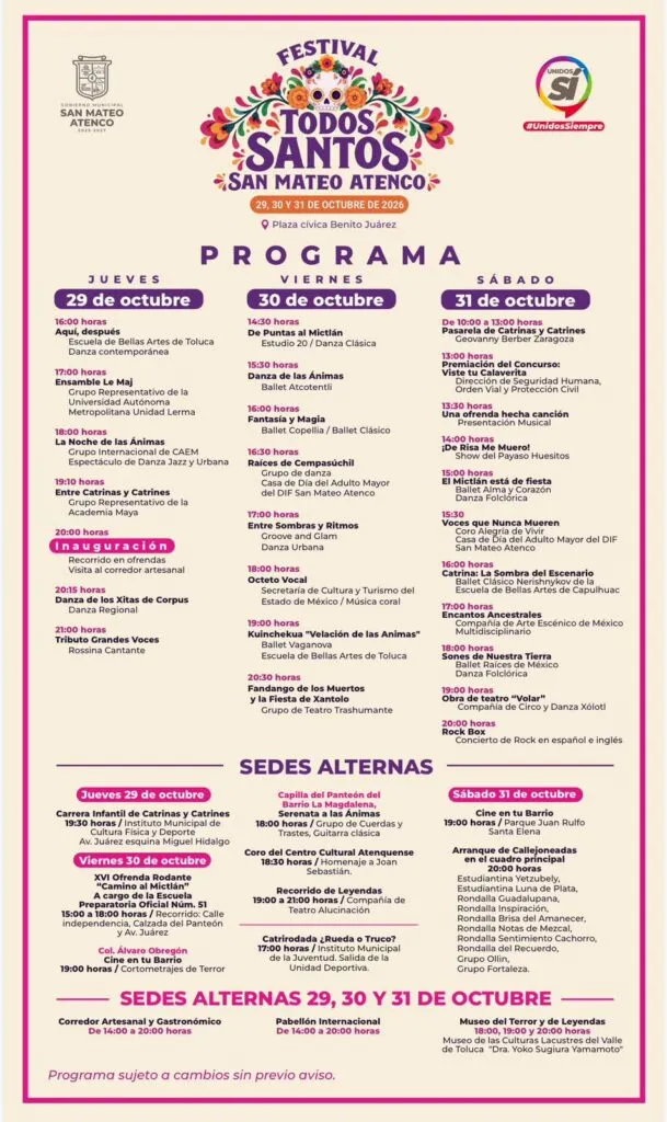 En San Mateo Atenco ya viene el tradicional Festival Cultural “Todos Santos”
