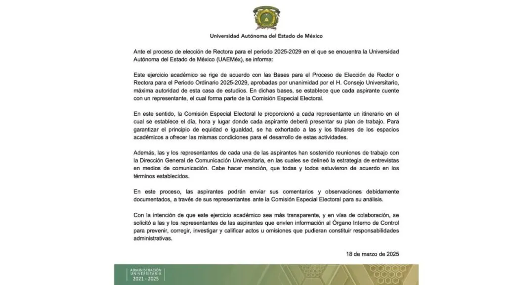 UAEMéx se pronuncia ante demandas de las candidatas a Rectoría