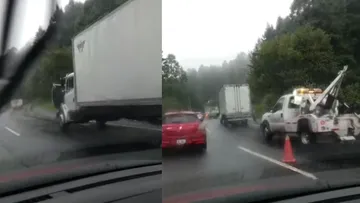 Tráiler detenido complica la circulación en la México-Toluca [VIDEO]