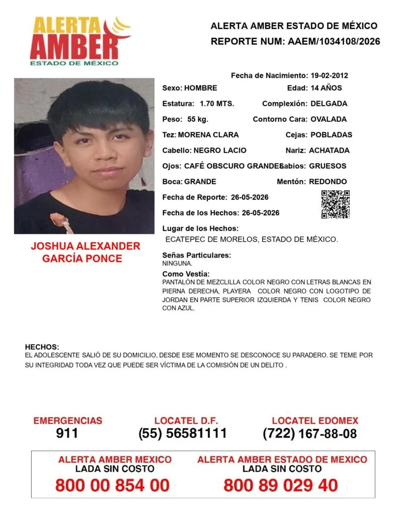 Alerta Amber: Se busca a Joshua Alexander García Ponce, desaparecido en Ecatepec