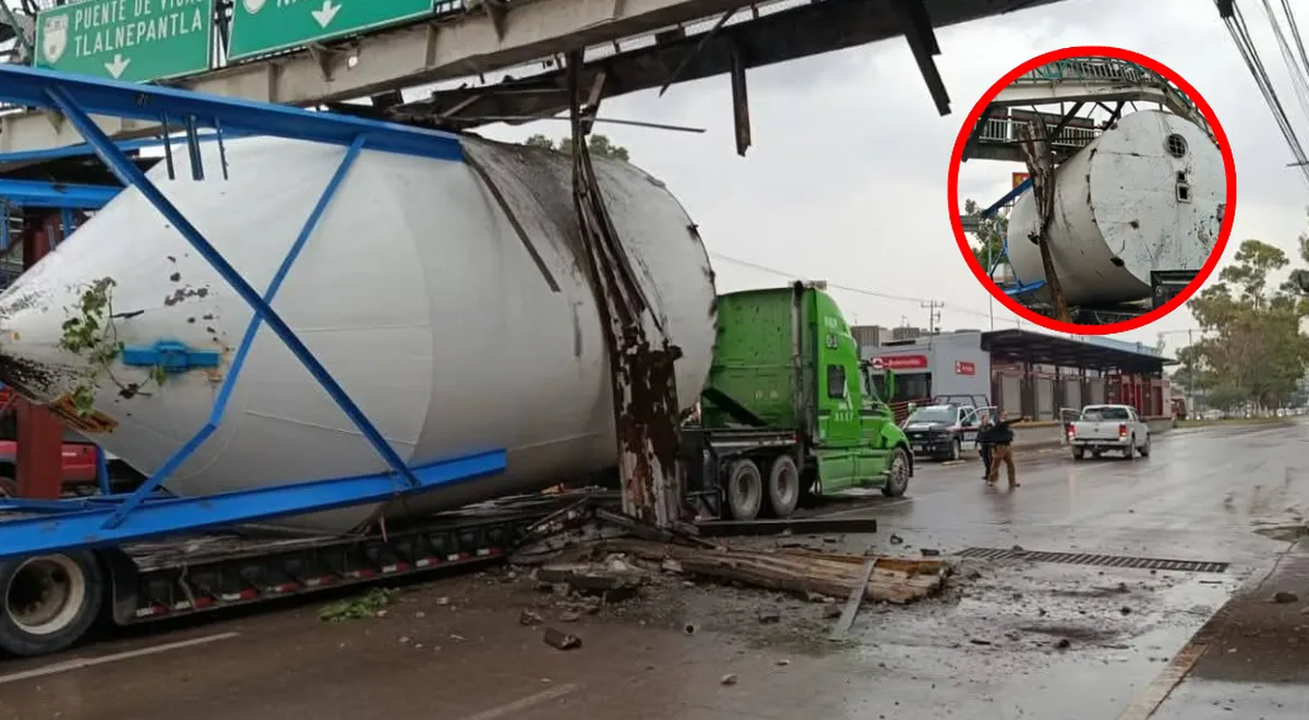 Tráiler con pipa derriba puente peatonal y provoca caos vial en Tultitlán