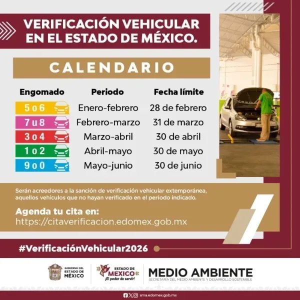 Verificación Vehicular Edomex 2026: calendario, costos y multas del primer semestre