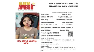 Alerta Amber: Se busca a Itza Jimena Moreno Maya, desaparecida en Chapa de Mota