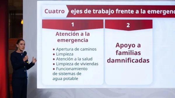 Claudia Sheinbaum anunció un apoyo inicial de 10 mil millones de pesos para familias afectadas por las lluvias.