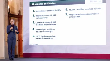 Claudia Sheinbaum y Zoé Robledo presentaron un programa emergente de 12 acciones para mejorar los servicios, el equipamiento y las condiciones laborales en el IMSS.