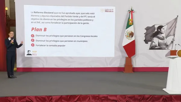 Claudia Sheinbaum anuncia el “Plan B” de su reforma electoral tras el rechazo de la iniciativa en la Cámara de Diputados.