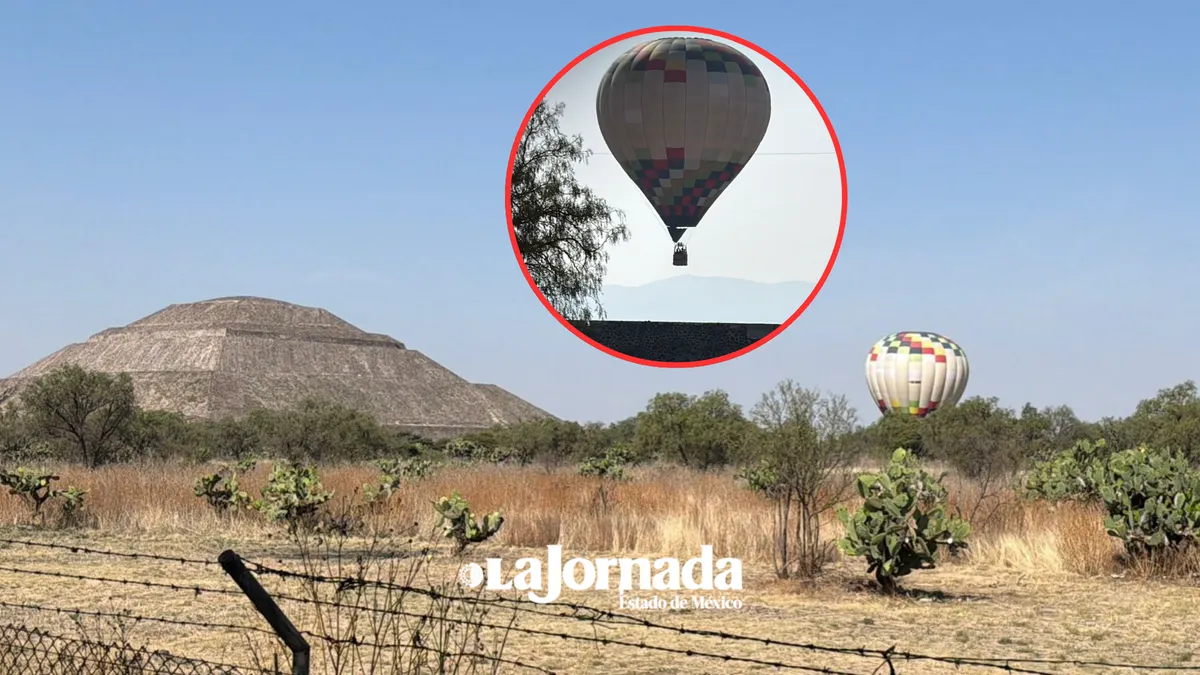 Globo aerostático aterriza de emergencia en Teotihuacán [VIDEO]