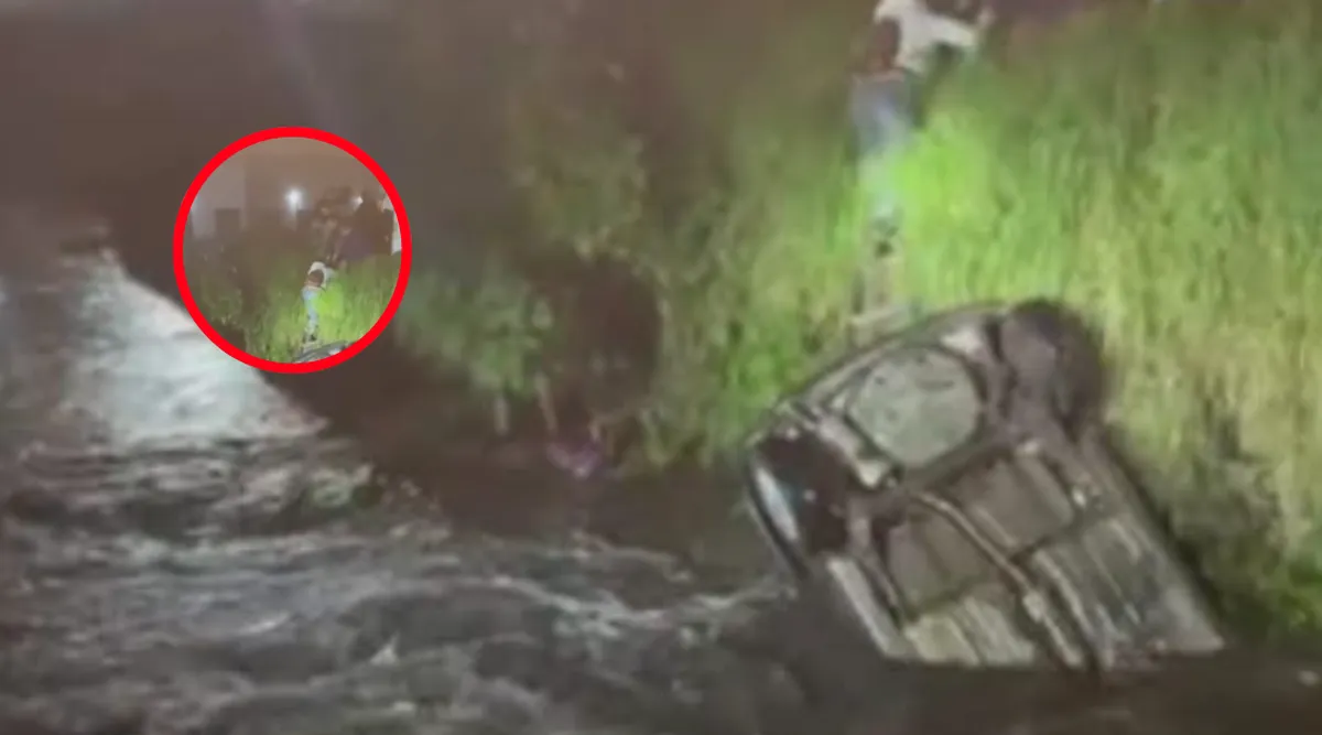 Auto cae en río de aguas negras en límites de Toluca y Otzolotepec