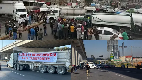 Bloqueos hoy en Edomex: transportistas cierran México–Toluca y México–Querétaro por inseguridad.