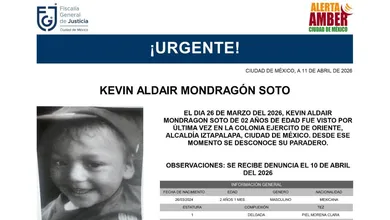 Autoridades buscan a Kevin Aldair Mondragón Soto, niño de 2 años desaparecido en CDMX.